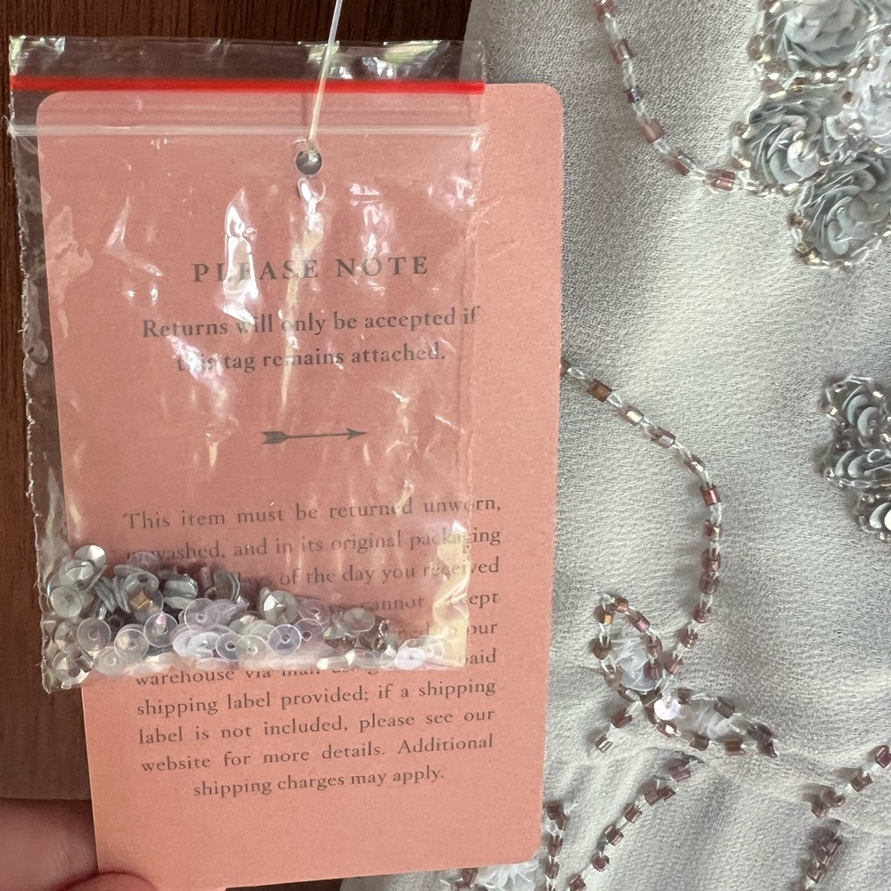BHLDN Anthropologie Plymouth Beaded Wrap Dress in Fog Grey | Size 10 | NWT - Picture 8 of 8